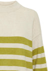 Fransa Bitte Horizontal Striped Jumper, Green and Beige