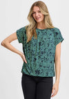 Fransa Floral Bubble Hem T-Shirt, Green