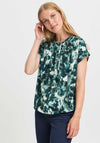 Fransa Seen Abstract Print Bubble Hem T-Shirt, Green