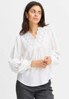 Fransa Blondie Crochet Panel V Neck Blouse, White