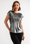 Fransa Franna Metallic Jersey Top, Silver