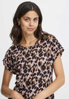 Fransa Seen Animal Print Round Neck T-Shirt, Pink