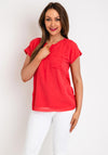 Fransa Chiffon Overlay Top, Coral