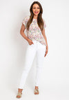 Fransa Floral Print Round Neck T-Shirt, White & Pink Multi