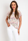 Fransa Floral Print Round Neck T-Shirt, White & Pink Multi