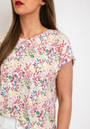 Fransa Floral Print Round Neck T-Shirt, White & Pink Multi