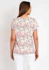 Fransa Floral Print Round Neck T-Shirt, White & Pink Multi