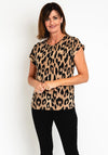 Fransa Round Neck Leopard Print Top, Tan