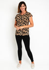 Fransa Round Neck Leopard Print Top, Tan