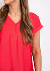 Fransa Hot Crepe V Neck Top, Raspberry