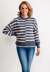 Fransa Bitte Striped Knit Jumper, Blue