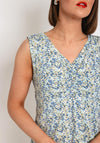 Fransa Seen Mini Floral Print V Neck Sleeveless Top, Blue Multi