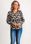 Fransa Jacquard Leopard V Neck Top, Beige