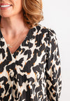 Fransa Jacquard Leopard V Neck Top, Beige