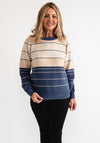 Fransa Ellis Striped Colour Block Knit Jumper, Blue