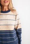 Fransa Ellis Striped Colour Block Knit Jumper, Blue