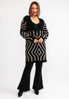 Freequent Claura Geometric Print Long Cardigan, Black