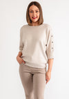 Freequent Studded Short Sleeve Sweater, Cream