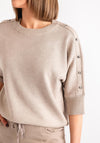 Freequent Ani Studded Short Sleeve Sweater, Taupe