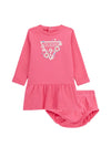 Guess Baby Girl Long Sleeve Heart Logo Dress and Pant Set, Pink