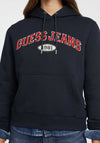 Guess Womens Chenille Logo Patch Hoodie, Dark Blue