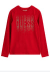 Guess Older Girls Rhinestone Long Sleeve Top, Red