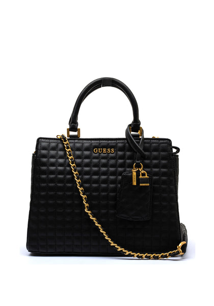 Guess Tia Luxury Quilted Satchel Bag Black McElhinneys