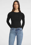 Guess Jeans Womens Slim Embroidered Long Sleeve Top, Black