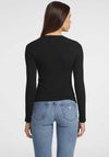 Guess Jeans Womens Slim Embroidered Long Sleeve Top, Black