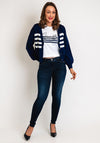 Guess Womens Embroidered Logo Striped Cardigan, Navy