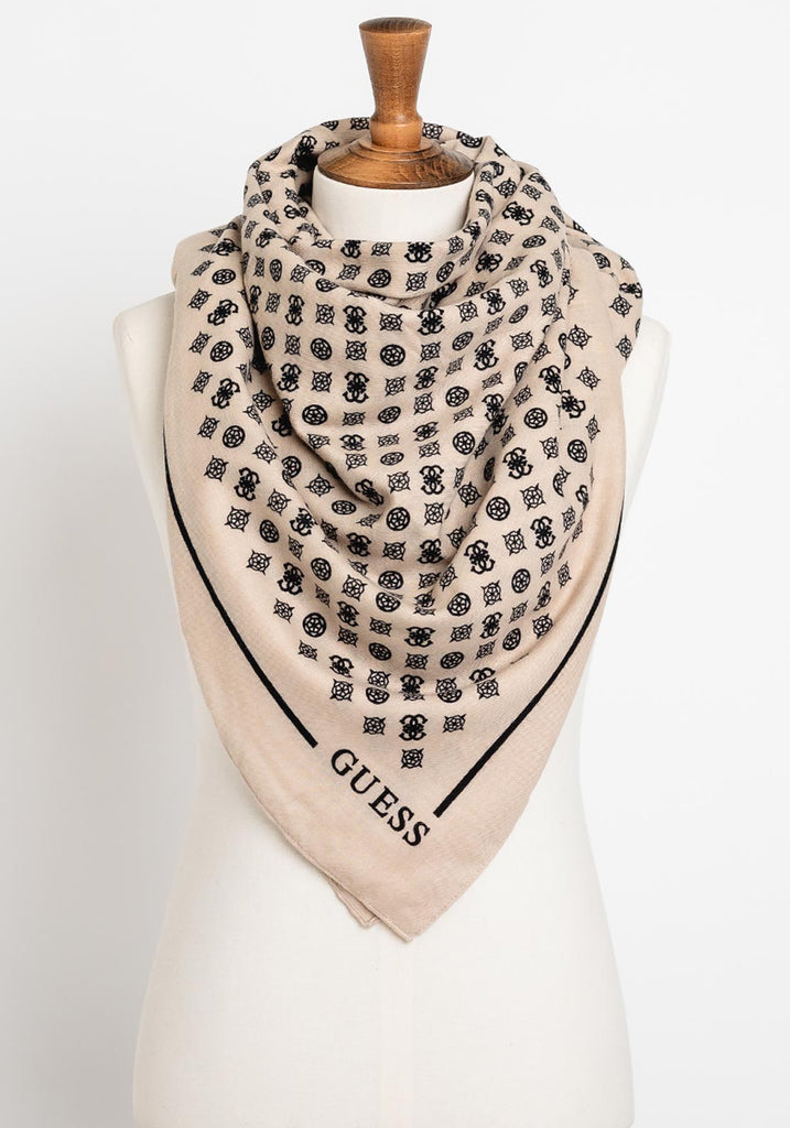 Guess Keliah Peony Logo Scarf, Cream - McElhinneys