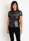 Guess Womens Shimmer Stripped T-Shirt, Black