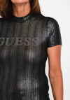 Guess Womens Shimmer Stripped T-Shirt, Black