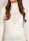 Guess Pearl Embellished Logo, Roll Neck Sweater, White