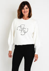 Guess Womens Embroidered 4G Logo Sweater, Off White