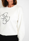 Guess Womens Embroidered 4G Logo Sweater, Off White