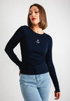 Guess Jeans Womens Star Embroidered Ribbed Top, Navy