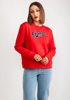 Guess Womens Script Logo Sweatshirt, Red