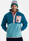 Harper & Lewis Aries Unisex Popper Neck Fleece, Teal and Pink