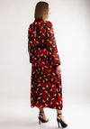 Hope and Ivy Jagger Feather Print Midi Dress, Red