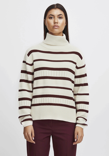 Ichi Relaxed Stripe Knitted Sweater, Birch - McElhinneys