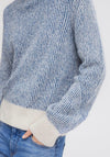 Ichi Kamara Striped Funnel Neck Knitted Sweater, Navy & Beige
