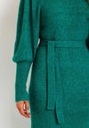ICHI Shoulder Panel Wool Midi Dress, Green