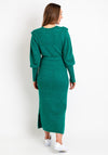 ICHI Shoulder Panel Wool Midi Dress, Green