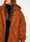 Ichi Hansa Hooded Quilted Coat, Orange Rust