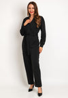 Ichi Simone Belted Waist Straight Leg Jumpsuit, Charcoal Grey