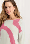 YAYA Boatneck Two-Tone Jacquard Sweater, Bone White Dessin