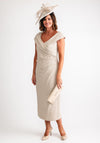 John Charles Bardot Neckline Beaded Shoulder Midi Dress, Oyster