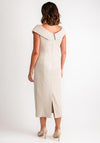 John Charles Bardot Neckline Beaded Shoulder Midi Dress, Oyster