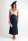 John Charles Contrast Colour Fluted Dress, Navy & Gold